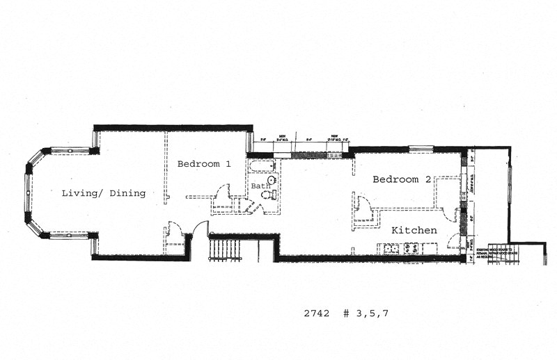 Floor plan for 2 beds, 1 bath, 1400 sqft